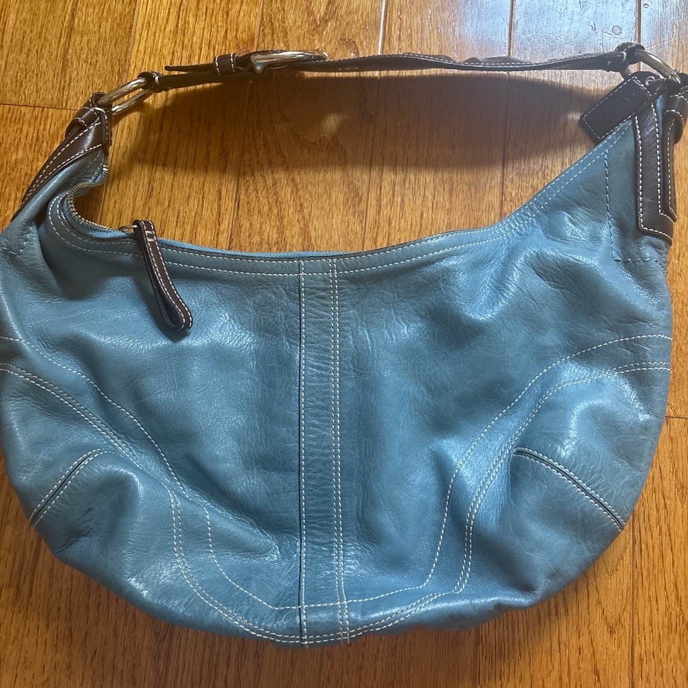 Coach blue and brown leather hobo bag